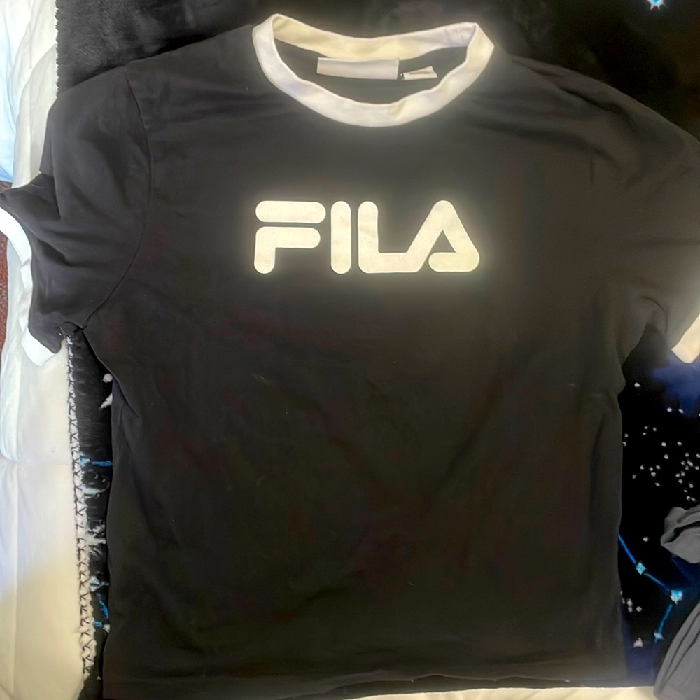 Black with white fila logo crop top